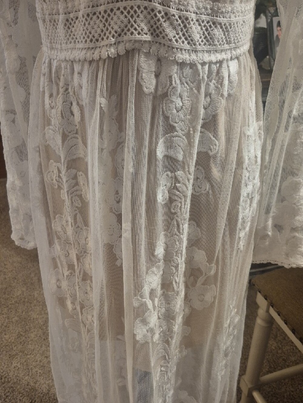 Altar'd State White Sheer Lace Maxi Dress with Floral Embroidery - Picture 5 of 16